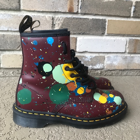 Dr. Martens Shoes - NEW Dr. Martens Maroon Paint Splatter US 7
